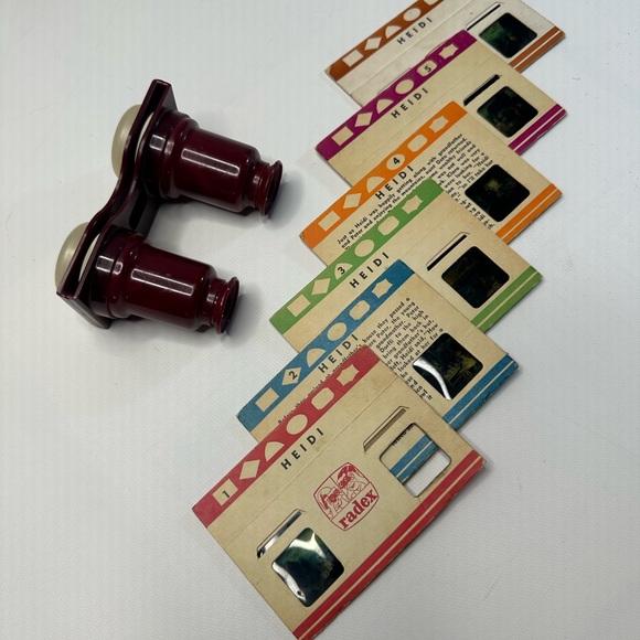 VTG 40s Radex Stereo Viewer 3D Reader Red Childrens Entertainment Heidi Story1-6 - Picture 4 of 6